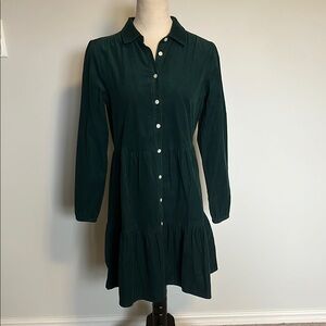 J Crew Corduroy Green Button-Up Dress sz 2